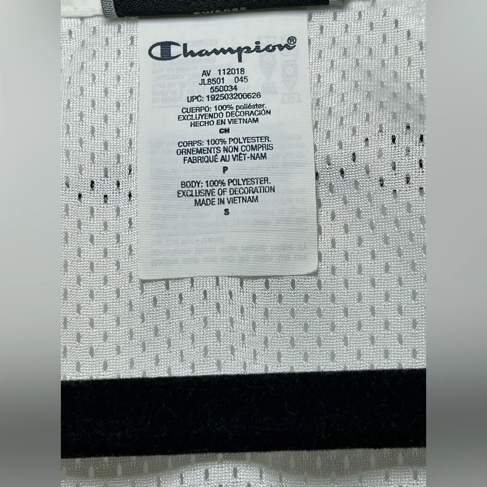 Champion White Windbreaker Jacket Small Womenโs Logo Tape Cropped - Picture 7 of 13